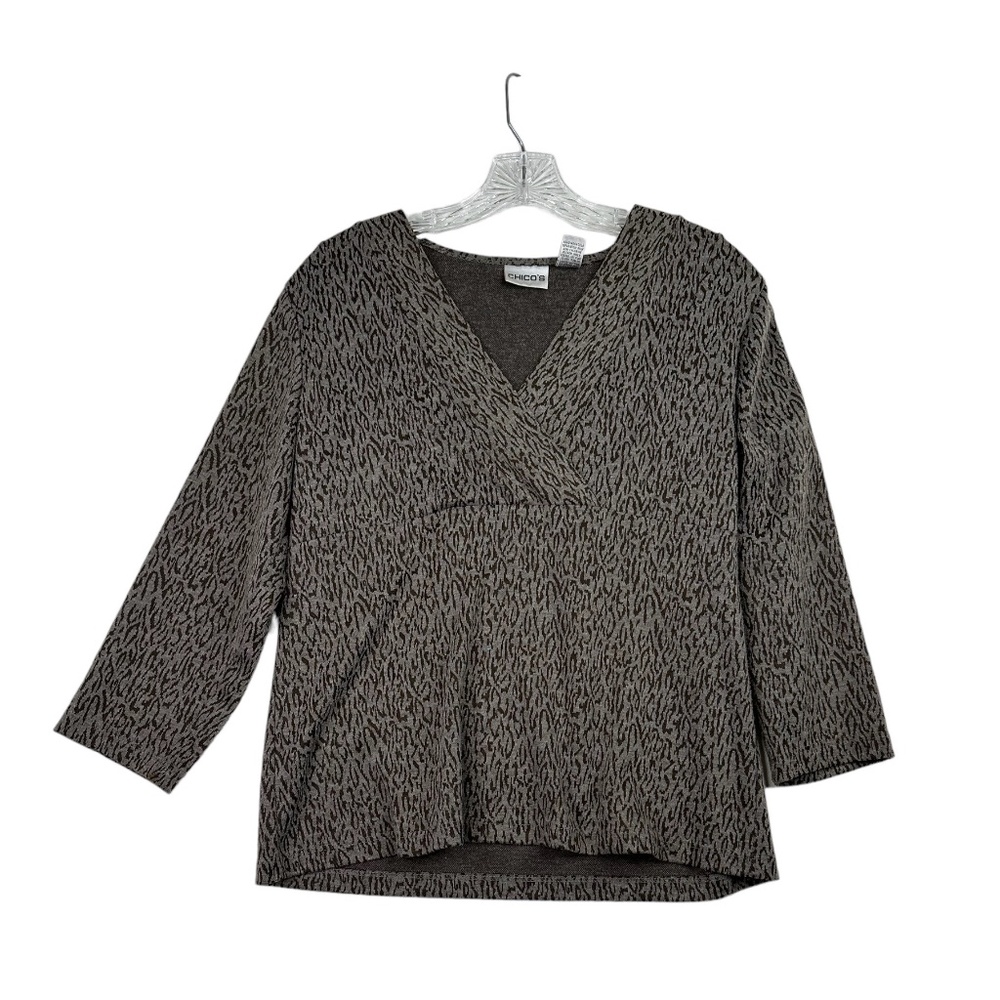 Chico's Women's‎ Gray Faux Wrap Zebra Print Top